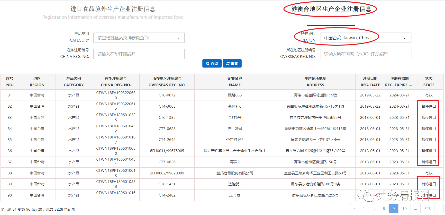 /海关总署暂停进口台湾食品企业名单